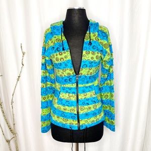 Little Katmandu Blue & Green Striped hoodie Small